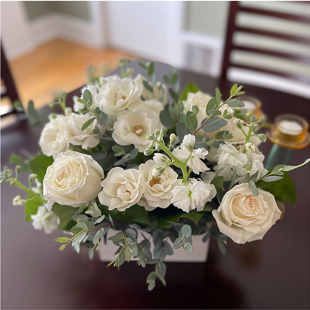 Fresh Linen Box Bouquet – Petals From Angels Floral Designs, Pasadena CA