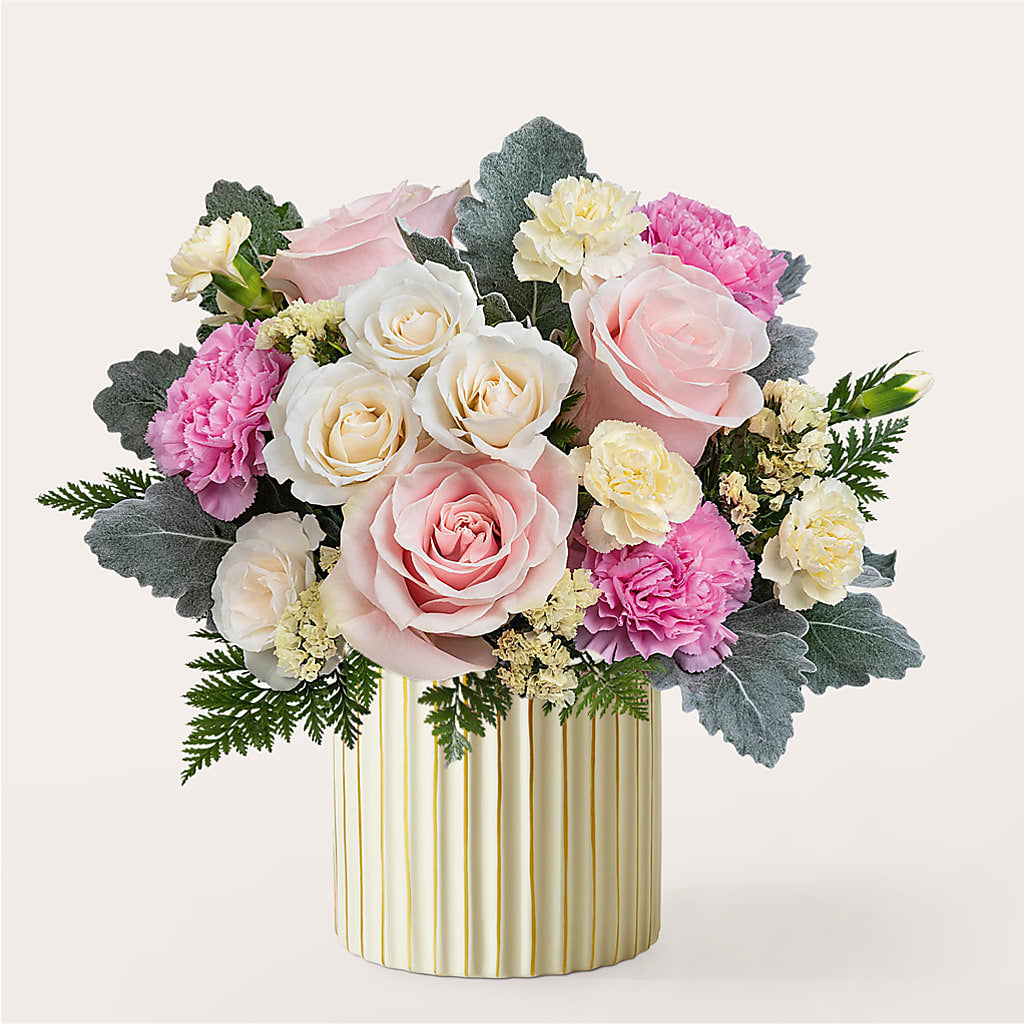Blissful Moments Bouquet with Ivory Vase – Petals From Angels Floral Designs, Pasadena CA