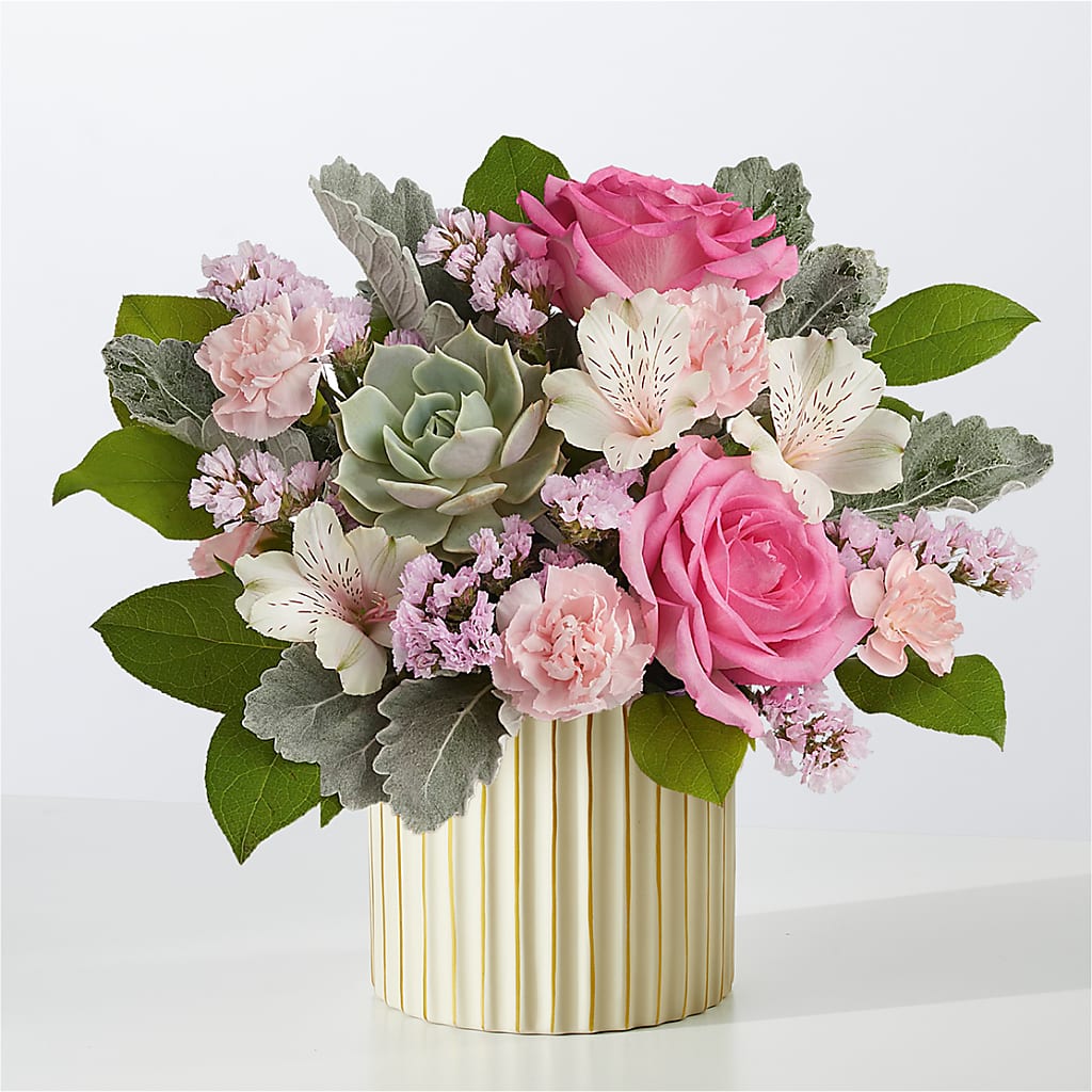 Dusty Rose Bouquet with Ivory Vase – Petals From Angels Floral Designs, Pasadena CA