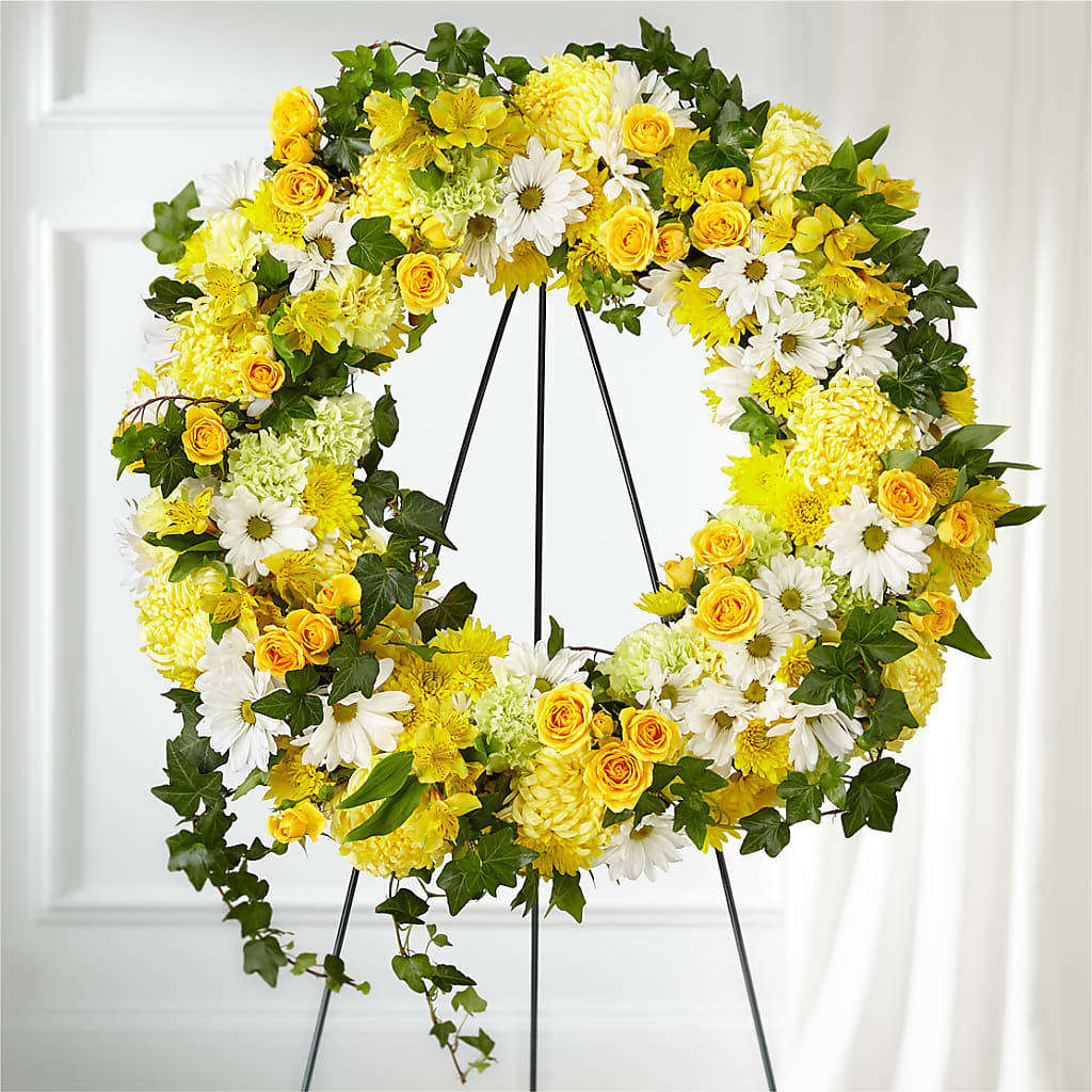 Golden Remembrance Wreath – Petals From Angels Floral Designs, Pasadena CA