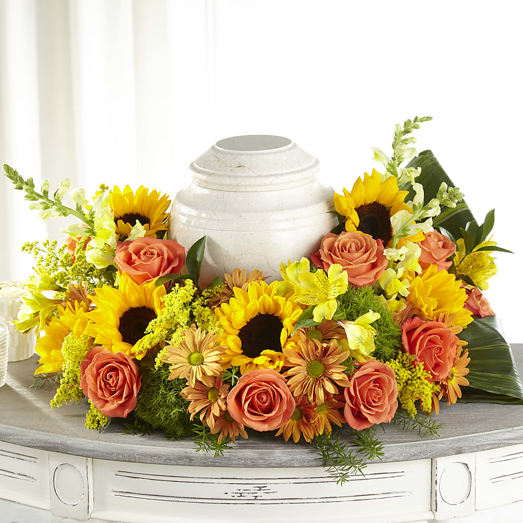 Faithful Sunflower Cremation Adornment – Petals From Angels Floral Designs, Pasadena CA