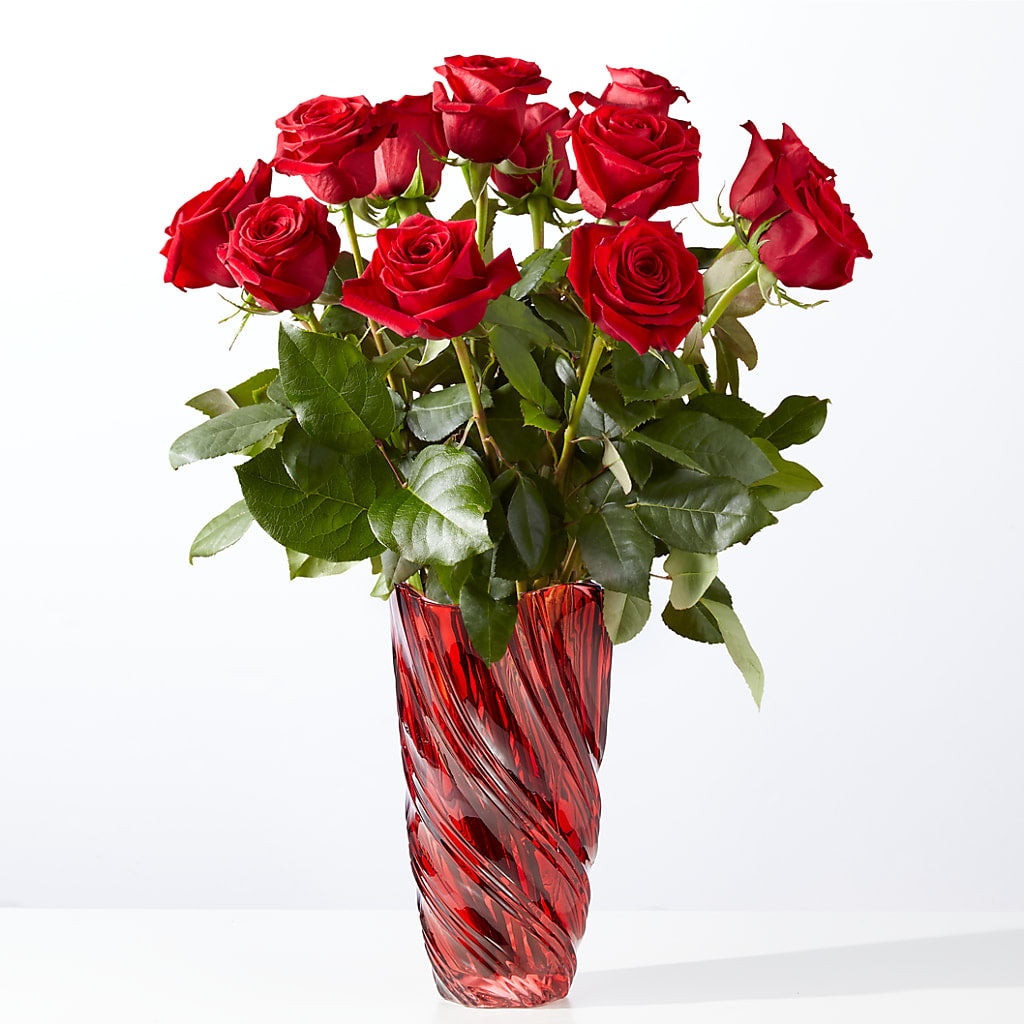 Classic Love Red Rose Bouquet with Luxe Swirl Vase – Petals From Angels Floral Designs, Pasadena CA