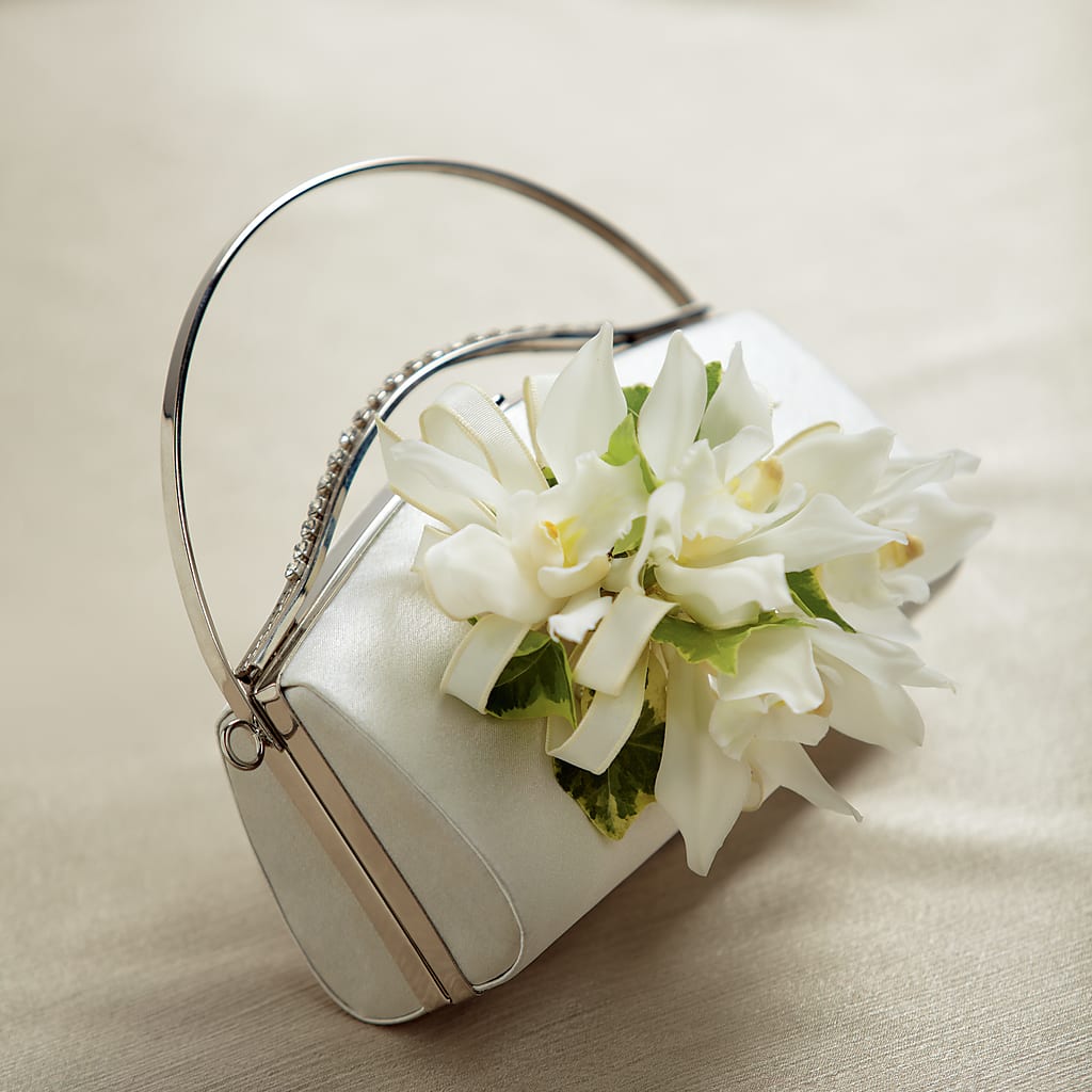 White Purse Decor – Petals From Angels Floral Designs, Pasadena CA