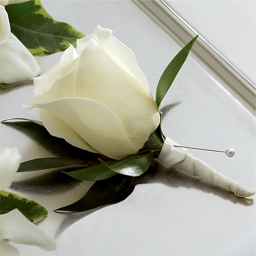 White Rose Boutonniere – Petals From Angels Floral Designs, Pasadena CA