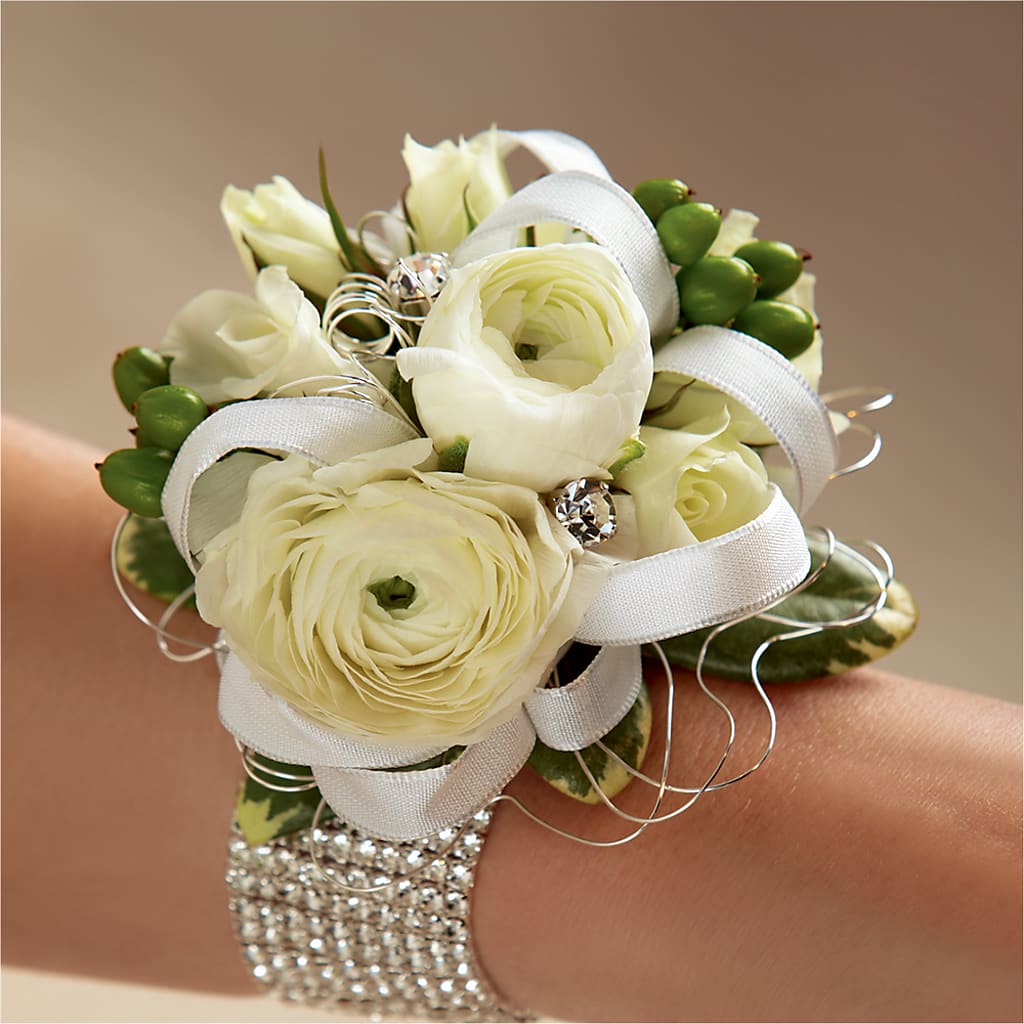 White Wedding Corsage – Petals From Angels Floral Designs, Pasadena CA