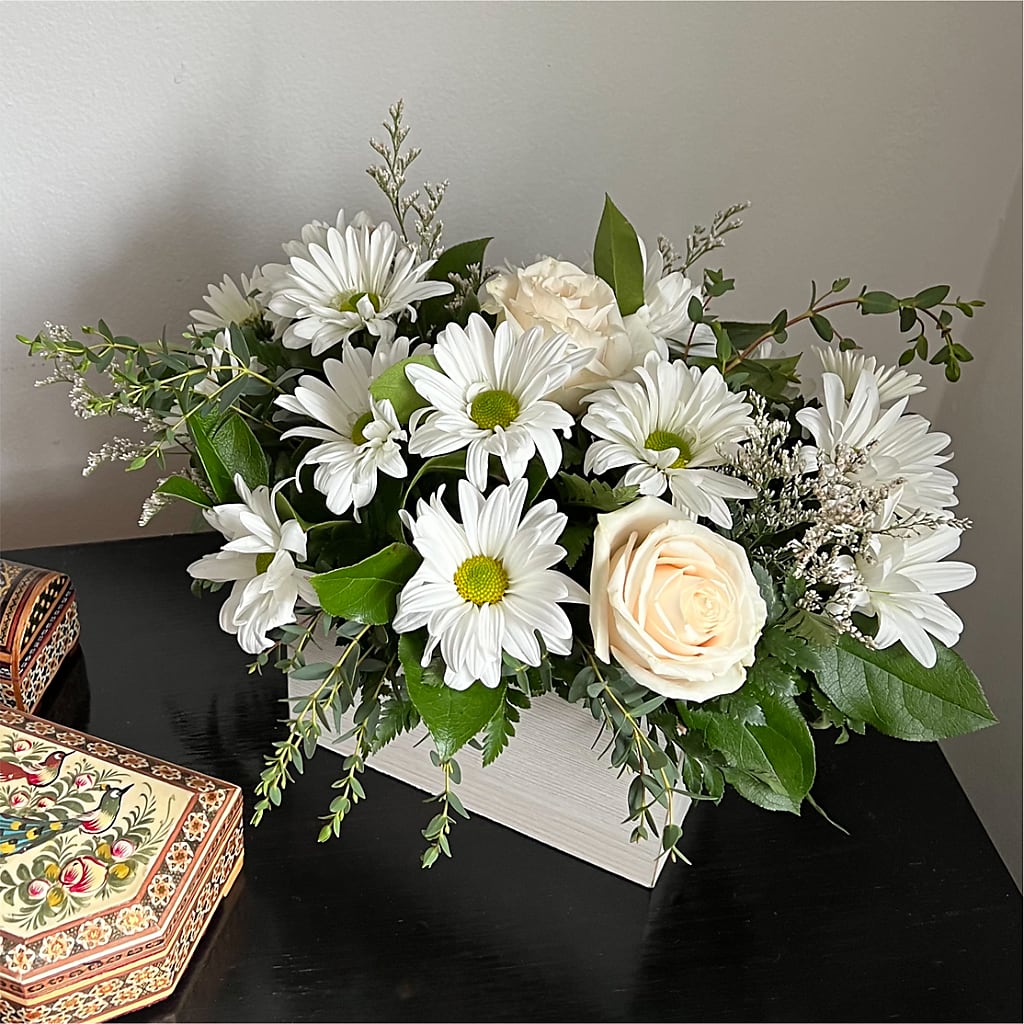 Fresh Linen Box Bouquet –  Petals From Angels Floral Designs, Pasadena CA