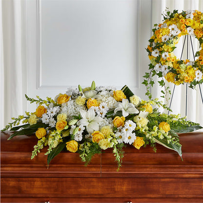 Golden Harmony Casket Spray –  Petals From Angels Floral Designs, Pasadena CA