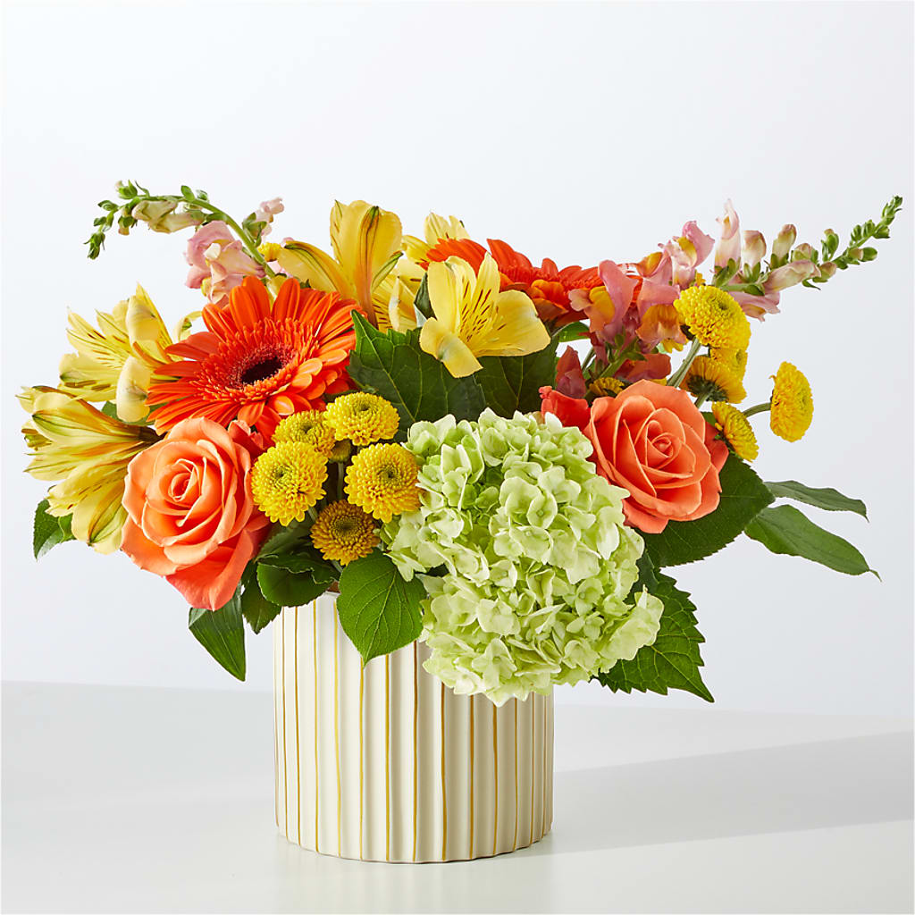 Autumn Sunshine Bouquet with Ivory Vase –  Petals From Angels Floral Designs, Pasadena CA