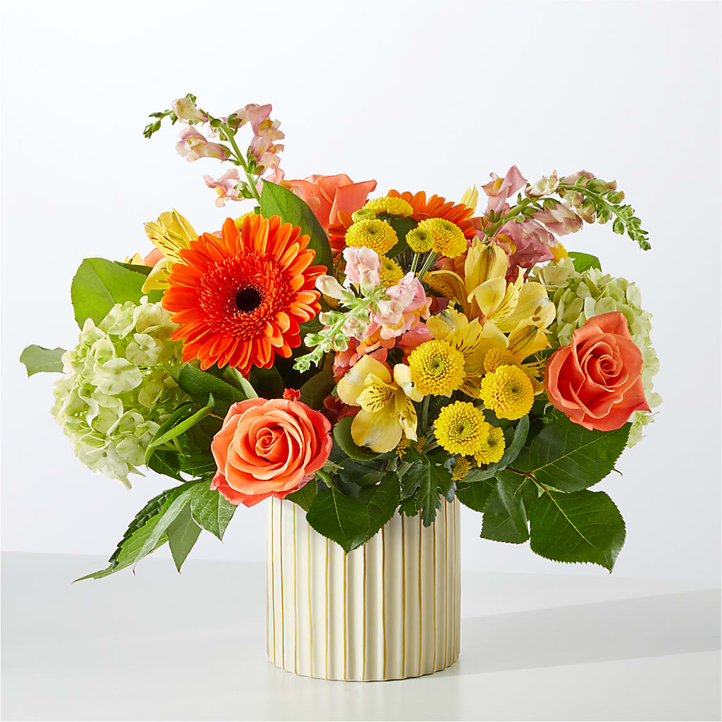 Autumn Sunshine Bouquet with Ivory Vase –  Petals From Angels Floral Designs, Pasadena CA